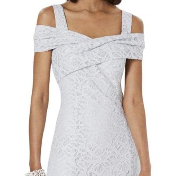 NWT $188 ON TAG Authentic Tahari ASL Cold-Shoulder Lace Gown 14 L Large 14W - Picture 2 of 4